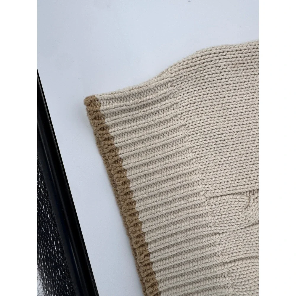 Eddie Bauer‎ Fishermans Sweater Large Mens Cable Knit Mock Neck Button Beige - Picture 6 of 15